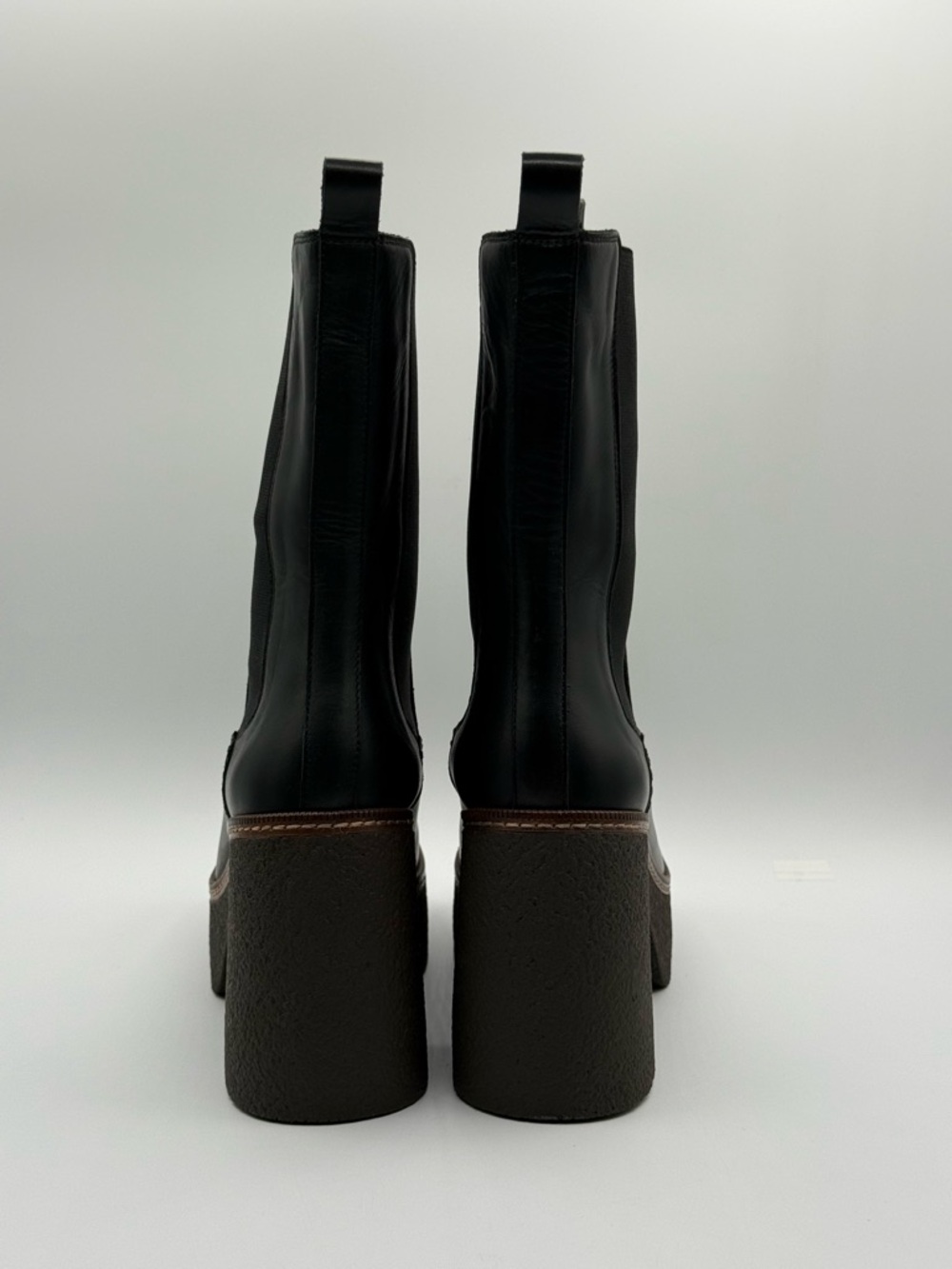 Pons Quintana Black Leather Platform Chelsea Chunky Block Heel, Modern Boots - Picture 9 of 16